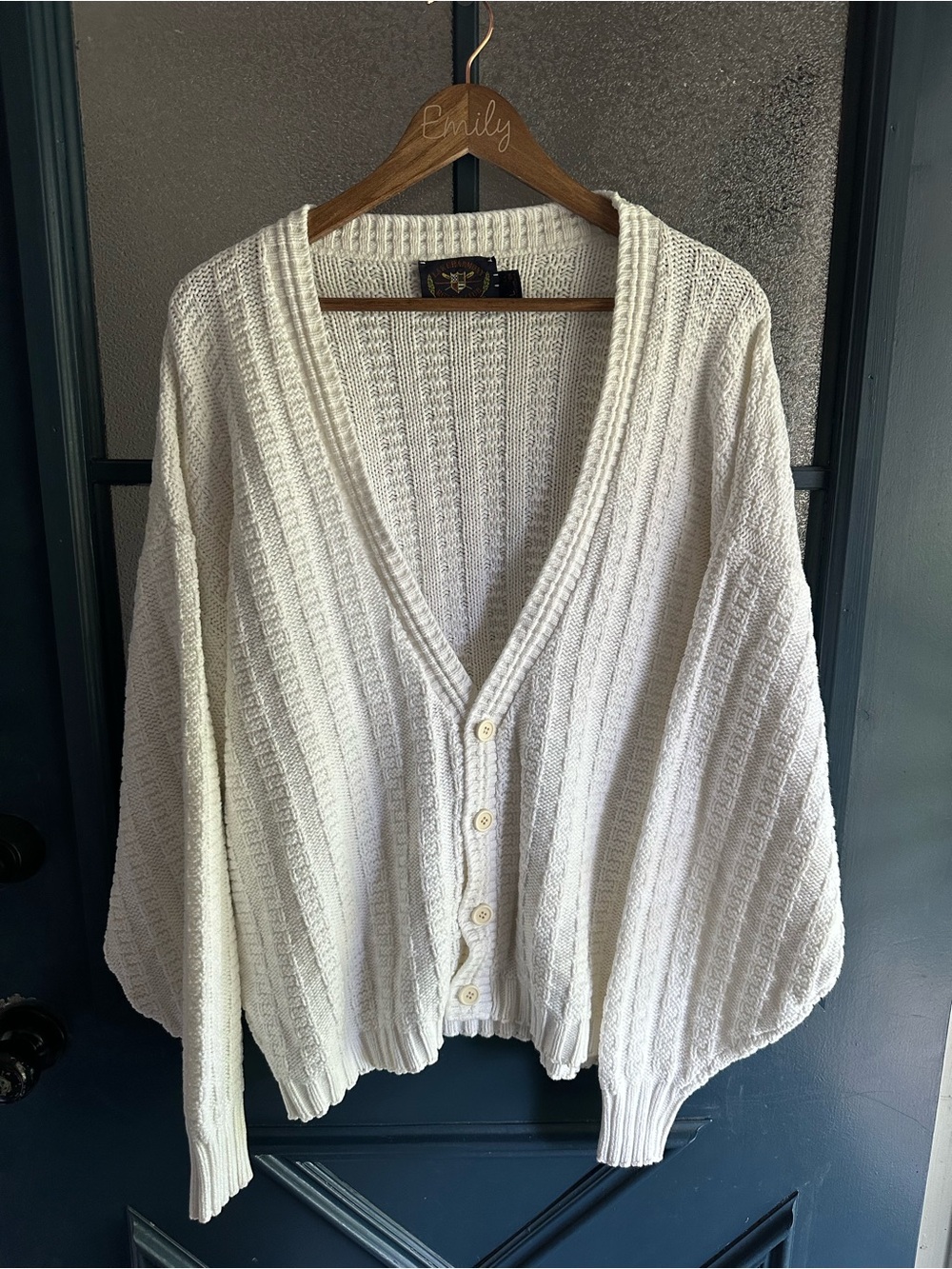 Vintage White V-Neck Button-Front Cardigan